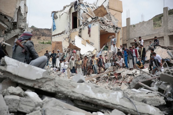 Ruins of a house destroyed by a Saudi-led airstrike in Sana’a, Yemen