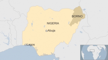 Mappa della Nigeria con evidenziato lo stato del Borno, nel nord-est del paese.