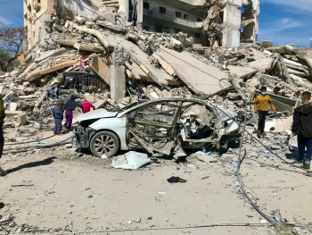 Car destroyed by bombing and shelling, Gaza