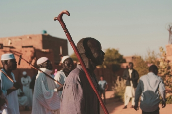 Men in a camp in Sudan