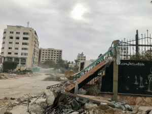 Rubble in Gaza amid ongoing destruction from bombings since October 7, 2023.