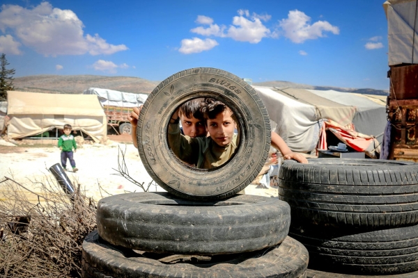 Children playing in a refugee camp